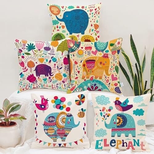 STITCHNEST Set of 5 Polycotton Cushion Covers – 16x16 Inches