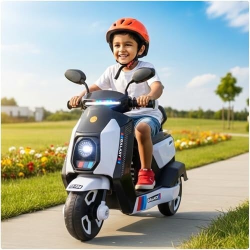Click to enlarge Toyzone Galaxy Kids Electric Scooty (White) | 6V 4.5Ah Battery Rechargeable Scooter | Music & Colourful LED Lights | Smooth Acceleration | 6 Months Battery Warranty | for Kids 3-8 Years, Upto 35 Kgs