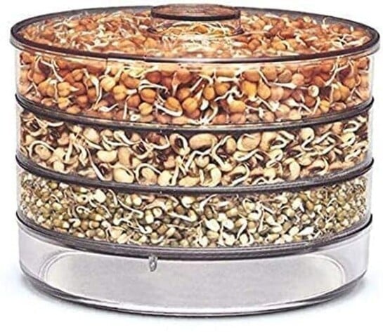 HomeWiz Sprout Maker 3 Compartment | 700 ml Per Layer | Food Grade BPA-Free Plastic Sprouting Box | Easy to Use, Hygienic Drainage, for Moong, Chana & All Pulses, Reusable | 2100 ml