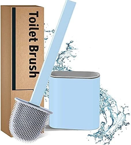 Silicone Toilet Cleaning Brush Bathroom Cleaning Accessories Toilet Brush with Holder Stand Commode Cleaning Brush Closet Cleaning Brush Pot Cleaner Brush(Blue,Pack of 1)