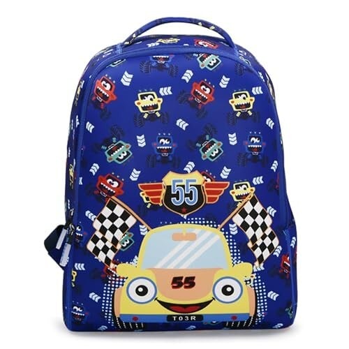 Tukzer Baggita Kids School Bag, Printed Toddler Backpack for Boys Girls (Car 55-Royal Blue)