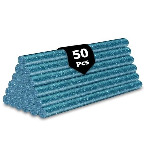 GLUN® 50 Piece Glitter Glue Sticks Turquoise Sparkles, 7mm x 6 Inch, Smooth Flow Adhesive for Office, School & Craft Projects