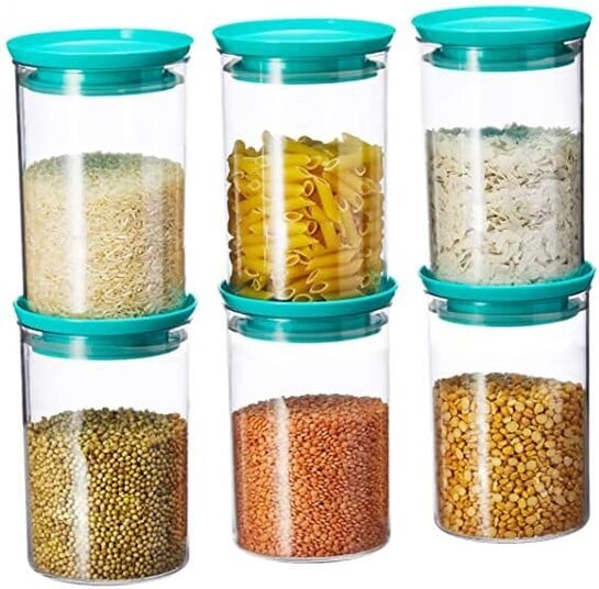 Click to enlarge Homeor Plastic Storage Jar and Container Set I Air Tight & BPA Free Stackable Containers for Kitchen Storage 900 Ml Each, Set 6