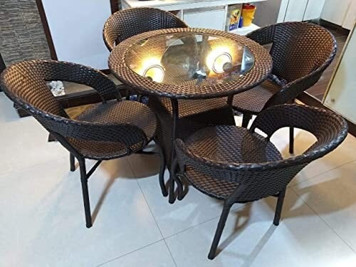 Wix Metal Outdoor Patio Dining Set with Toughened Glass Tabletop (Golden)