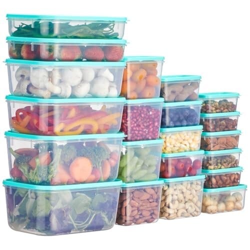 Click to enlarge Amazon Brand - Solimo Plastic Container Set with Airtight Lids | Set of 21