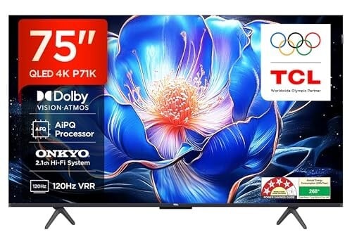[Coupon + SBI CC EMI ] TCL 189 cm (75 inches) 4K Ultra HD Smart QLED Google TV | 120 Hz VRR | HDR 10+ | 35W Onkyo 2.1 | Dolby Vision & Atmos | 75P71K