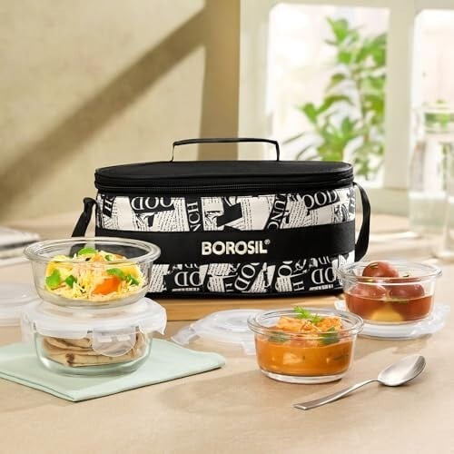 Borosil Nostalgia Universal Borosilicate Glass Lunchbox | 4 pc Round Container Set (320ml x 2 + 240ml x 2) | Microwave & Dishwasher Safe, Leakproof | Tiffin for Office, School, College | Transparent
