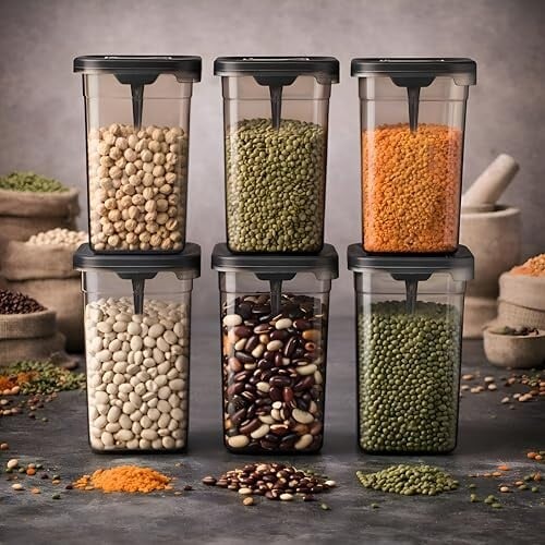HomeWiz Airtight Kitchen Storage Box 1100ml Pack of 6 with Spoon