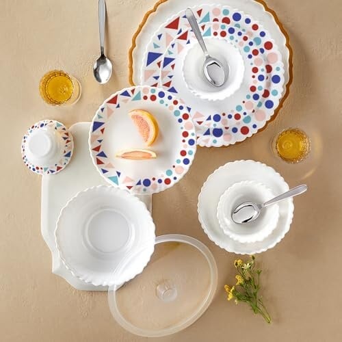 Larah by Borosil Silk Series Speckle Opalware Dinner Set with Steel Spoon | 41 Pcs for Family of 6 | Microwave & Dishwasher Safe | Bone-Ash Free | Crockery Set for Dining & Gifting | Plates....