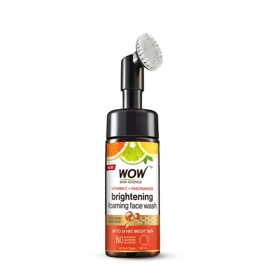 Wow Skin Science Vitamin C & Niacinamide Brightening Foaming Face Wash- 150 ML (With built-in face brush)