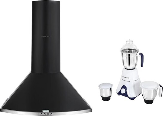 Click to enlarge Faber 60 cm,3 way suction ,1095 m3/hr chimney with 3 Jar mixer grinder ( COMBO HOOD TENDER 3D PB BK 60+MIXER)