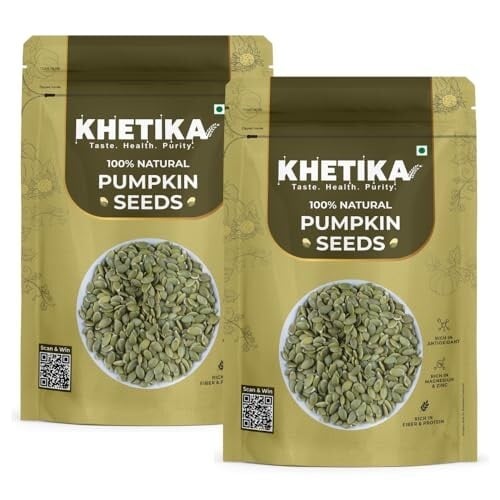 Khetika Raw Pumpkin Seeds 200g | AAA Grade, Seeds for Eating, Healthy Snacks, High in Antioxidant & Protein Rich, Rich in Dietary Fibre, No Preservatives (Pack of 2)