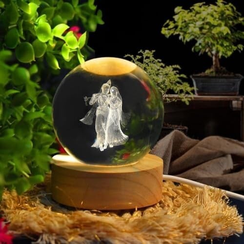 Aesthetic Clear K9 Glass 3D Radha Krishna Night Light for Bedroom & Pooja Room