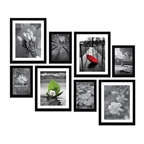 Amazon Brand - Solimo Collage Set of 8 Black Photo Frames (5 X 7 Inch - 4 & 8 X 10 Inch - 4)