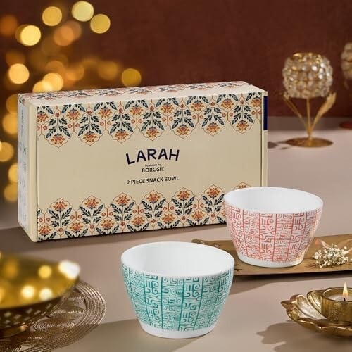 Larah by BOROSIL Opalware Bowl | Microwave & Dishwasher Safe Dinner Bowls for Salad, Fruits, Dal, Maggi, Snacks, Cereal | Breakfast Bowls | Ideal Crockery for Gifting (Tribe & Clan, 2pc Set)