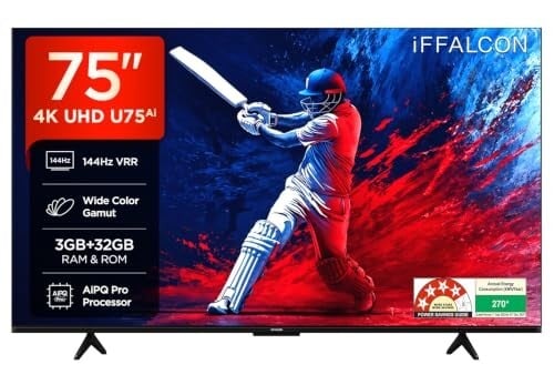 [₹3000 Coupon] iFFALCON 75" 4K UHD Google TV | 144Hz VRR | 3GB RAM | Dolby Vision & Atmos | Game Master