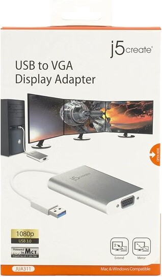 j5create USB to VGA Adapter, USB 3.0 to VGA Display Converter up to 2048x1152, External Video Card for Dual Monitor Extend and Mirror, Aluminium Dongle