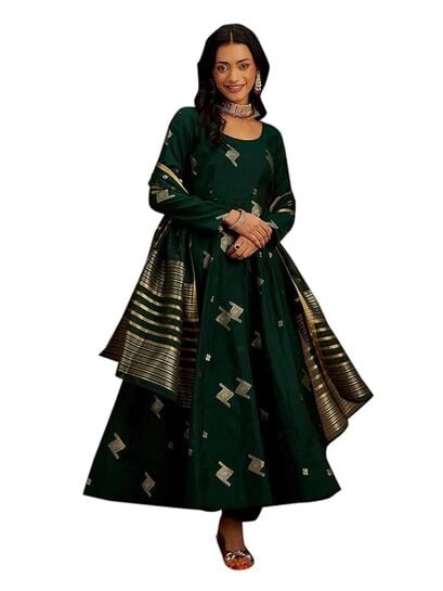 Libas Chanderi Silk Anarkali Kurta Set with Palazzo & Dupatta + 5% Coupon + 10% Off on SBI Cards