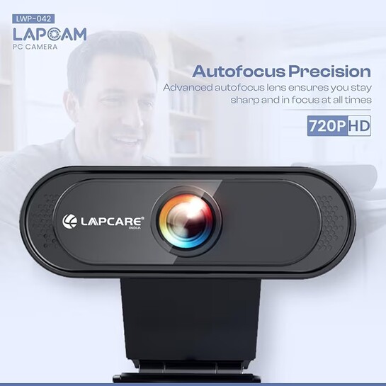 LAPCARE Lapcam HD 720M P, Noise Isolated Microphone with Computer HD stremaing Web cam for Desktop & Laptop with mic with Wide Angle Lens & Large Sensor for Superior Low Light, Optical (Black)