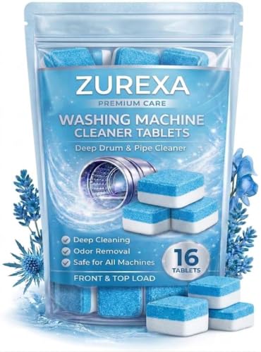 Washing Machine Cleaner Tablets (16 Pack) – Deep Cleaning Drum Descaler & Pipe Odour Remover | Fresh Scent Formula for Front Load & Top Load Fully Automatic Machines