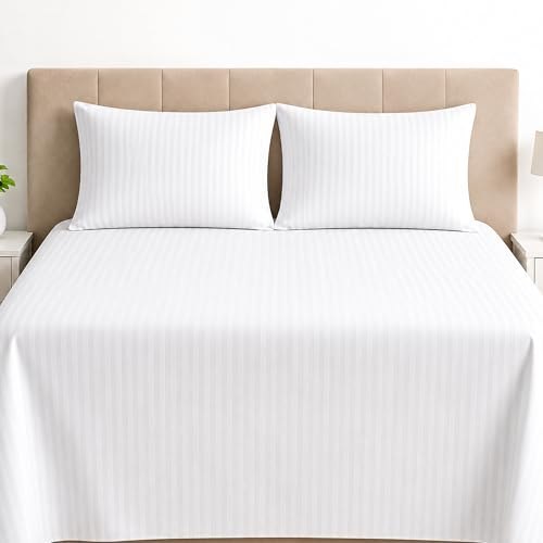 DECORUM Stripe Double Bedsheet (90X90 Inches) with 2 King Size Pillow Covers| Premium Soft Fabric| Cotton Feels| Breathable, Wrinkle Resistant| Modern Striped Design Bedsheet Set for Home/Hotels