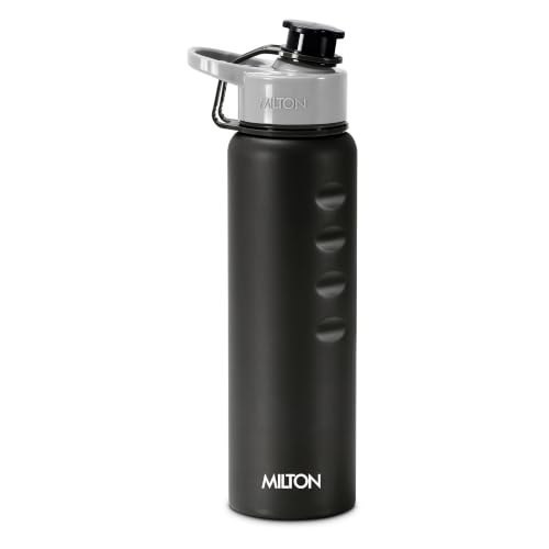 Click to enlarge MILTON Gripper 1000 Stainless Steel Water Bottle 920 ml, Single Walled, ISI Certified I Leak Proof Lid, Rust Proof I for School, Office, Gym I Black