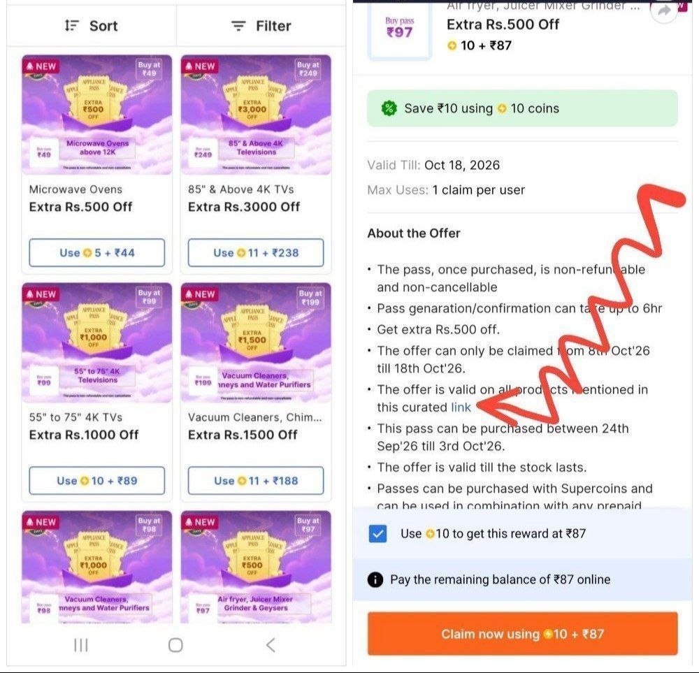 ▪️Get Flat ₹1000 - ₹3000 Extra Off on Appliances During Big Billion Days