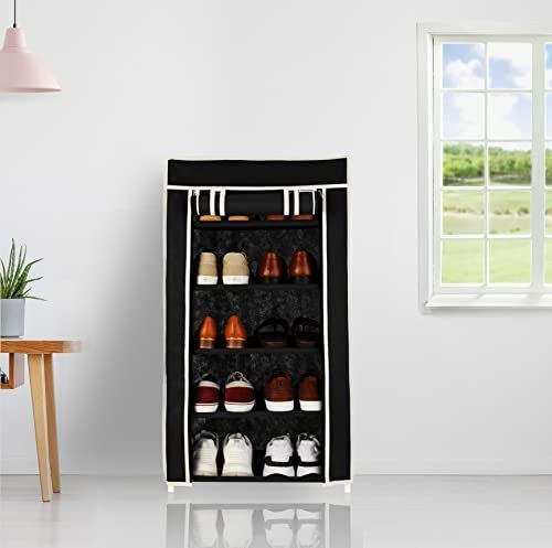 Amazon Brand - Solimo Foldable Shoe Rack, 5 Layer, Black, Pr