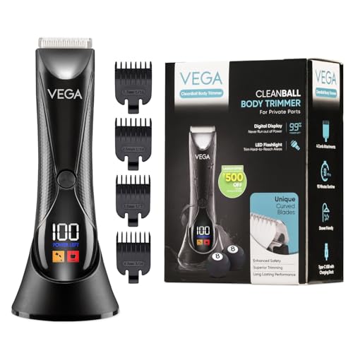 VEGA Cleanball Full Body Trimmer for Men|Private Parts, Pubic Hair, Balls, Manscaping, Body Multi-Purpose|IPX5 Waterproof|No Nicks or Cuts|90 Min Non-Stop Runtime|Fast Charge, 2 Year Warranty, VHTH-33