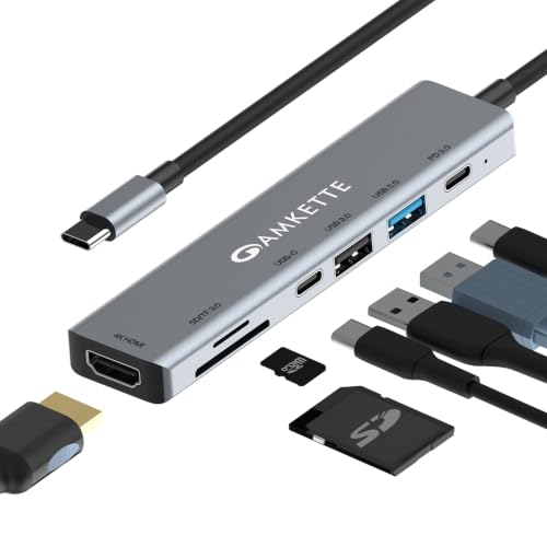 Amkette 7-in-1 Type C Hub/Docking Station for Laptop, USB hub Type c with 100W Power Delivery, 4K HDMI Output, USB 3.0, USB 2.0, SD/TF Card Reader, USB c hub for MacBook, Windows Laptops