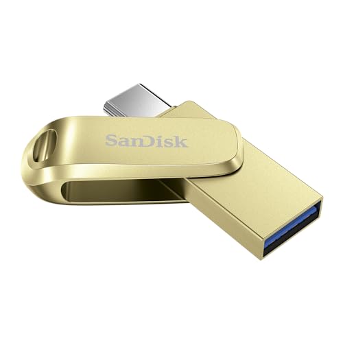 SANDISK Mobile Pen Drive Luxe 256GB, USB Type A & USB C Connector, Up to 400MB/s R, Gold