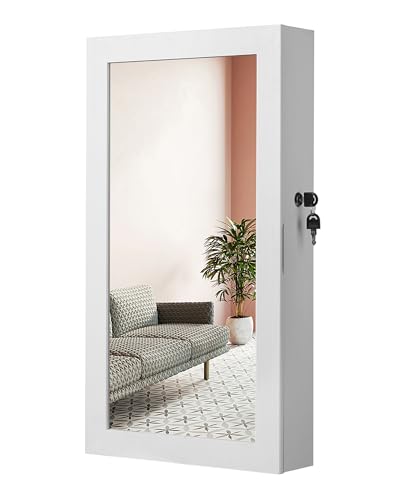 SONGMICS UJJC51WT Lockable Jewelry Cabinet Armoire with Mirr