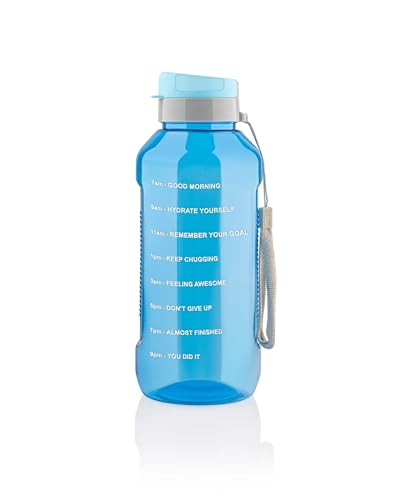 Clazkit Plastic Flexisip 1.5L Motivational Water Bottle | BPA-Free, Leak-Proof, Flip-Top Cap | Nylon Strap & Time Marker | Large Gym & Daily Hydration Bottle For Men & Women | Blue