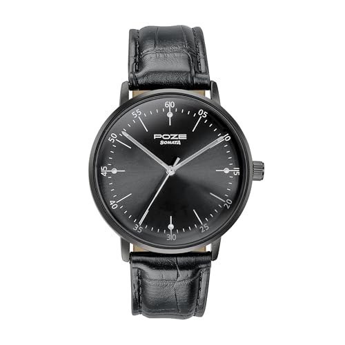 Sonata Poze Quartz Analog Black Dial Leather Strap Watch for