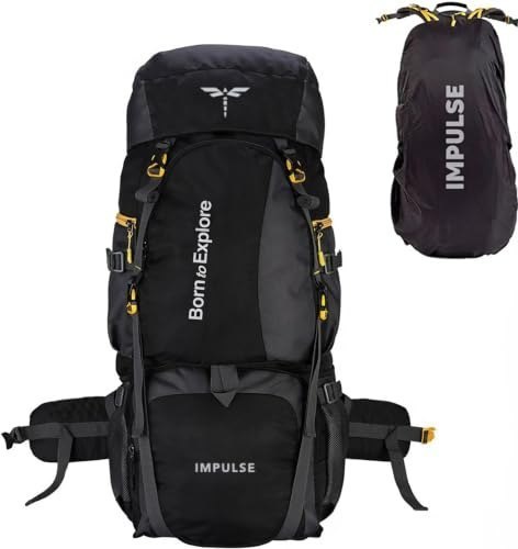 Impulse Rucksack bags 80 litres travel bag for men tourist bag for travel backpack for hiking trekking Bag for men camping Curve Black with 1 year Warranty | Black