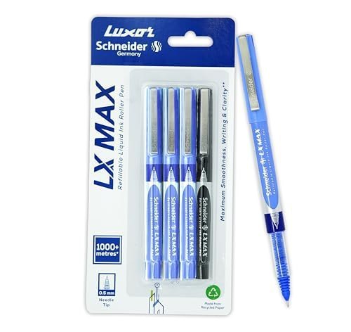 Luxor Schneider LX MAX roller ball pen, Pack of 4, 3 Blue+1