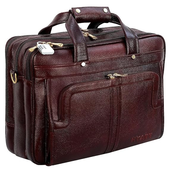 RICHSIGN LEATHER ACCESSORIES 16 Inch Top Handle Real Pure Genuine Leather Briefcase Laptop Messenger Shoulder Bag for Mens Man Office Use