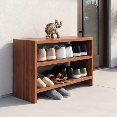 Wooden 3 Tier Shoe Rack for Home, Shoe & Slipper Organizer Stand, Multipurpose Wooden Shoe Rack for Entryway Bedroom & Closet, DIY Assembly, Walnut Brown