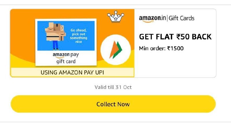 Flat Rs.50 Cashback On Min. Rs.1500 Amazon Pay Gift Card