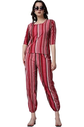 POPWINGS Casual Printed Top and Joggers Set for Women  Stylish Summer Co-Ords Set for Women  Round-Neck Top and Joggers Combo Set for Women