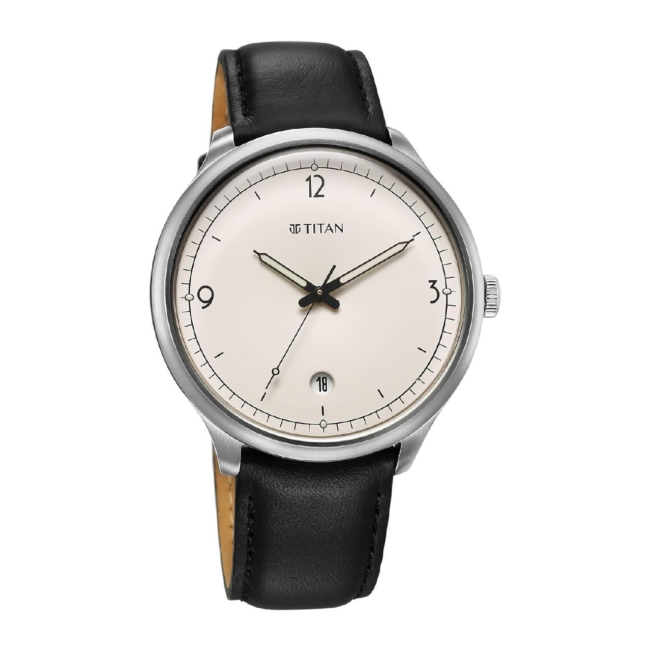 Titan Timeless Treasures Quartz Analog with Date White Dial Black Leather Strap Watch for Men