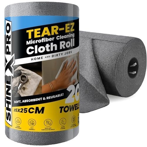 ShineXPro Microfiber Cleaning Cloth Roll, 20Pcs, 4000 Times Washable - 10X Cheaper Than Paper Kitchen Towel Roll - Ultra Absorbent Lint Free Microfiber Cleaning Cloth for Kitchen - Tearable