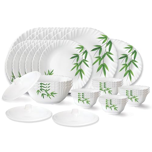 Larah by Borosil Bamboo Leaves Fluted Series Opalware Dinner