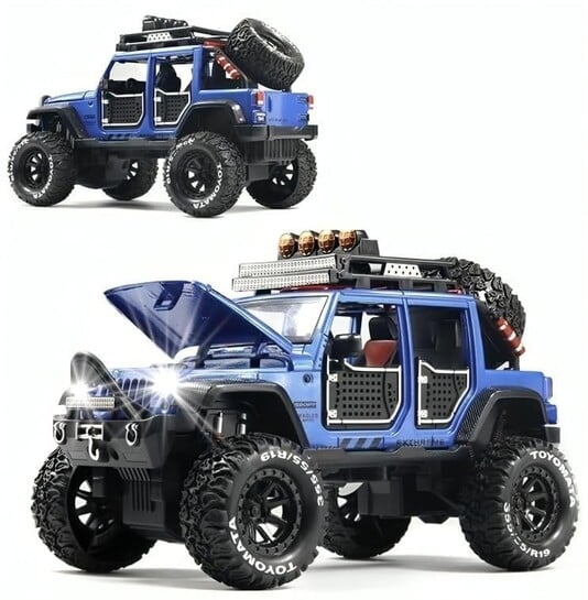 Jeep Wrangler Rubicon Pullback Metal Model Car with Engine Sound & LED Lights