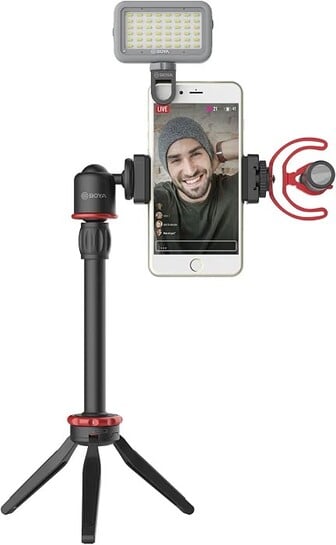 BOYA Vlogging Kit - Video Wi-Fi Microphone, Mini Tripod with Extension Handle, Cold Shoe Mount, Windshield - Vlogger Starter Kit - Youtuber Kit (BY-VG330)