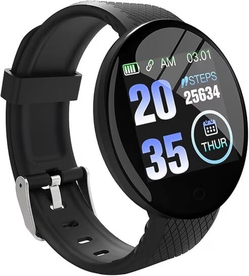 Bouncefit M I D18 Round Fitness Band Smart Watch for Men, Women, Boys, Girls, Kids – Single Touch Interface, Water Resistant, Workout Modes, Quick Charge Sports Smartwatch – Black (GG)