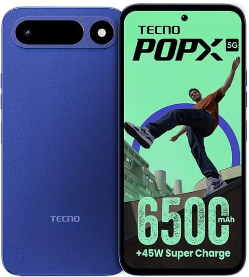 Click to enlarge Tecno POP X 5G (Midnight Blue, 4GB+128GB) | 6500mAh+45W Fast Charger | IP64 Pro
