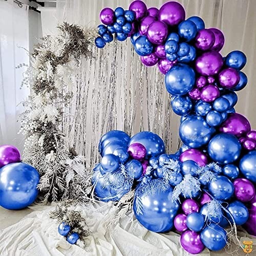 Just Party 25Pcs Purple & 25Pcs Blue Metallic Chrome Balloons (Pack of 50)