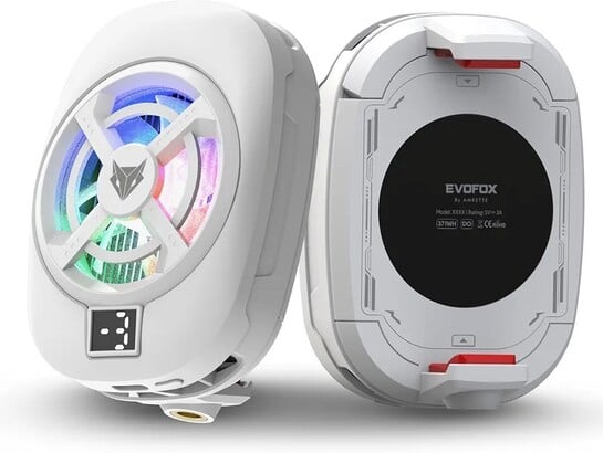 EvoFox Hailstone S Phone Cooler for Gaming | 15W 3 Level Cooling | 5000 RPM 7-Blade| Clamp Mount | RGB | Semiconductor Tech | Type-C Powered & Display | Compatible for Android and iPhones (White)