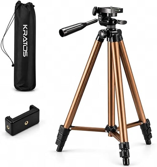 Kratos 51 Inch/130CM Aluminum Tripod Stand with 360° Rotatable Mobile Holder & Handle, Adjustable Tripod for Smartphones, DSLR, Photography & Video Shooting (Version-2)